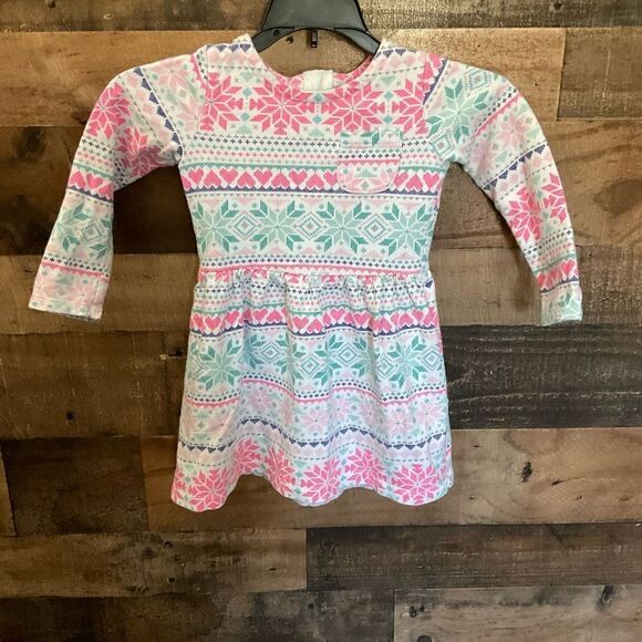 Carters Girls Dress Children’s Long Sleeve Zip Back White Aqua Pink Snowflake 3T - Picture 12 of 12